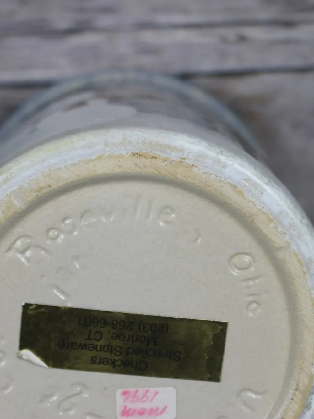Vintage R.R.P. Co. Roseville Ohio Snowman Stenciled Stoneware Crock Jar 1994